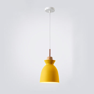 Nordic Oak Wood Iron Bell Cone Dome Pendant