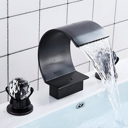 Crestfall Waterfall Bathroom Faucet install angle — Gold finish — Casa Norex