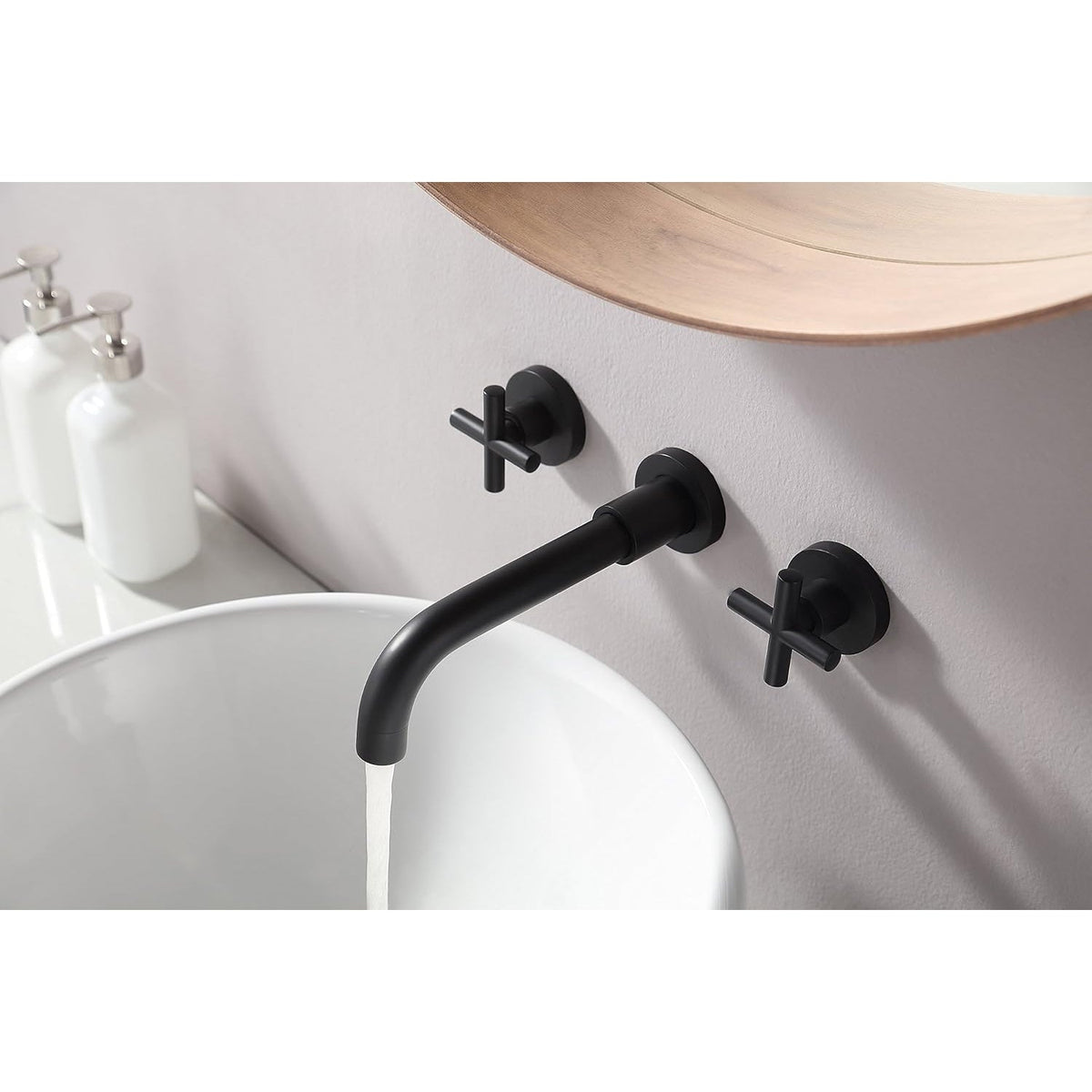 Rotare Wall-Mounted Bathroom Faucet install angle — Brushed Gold finish — Casa Norex