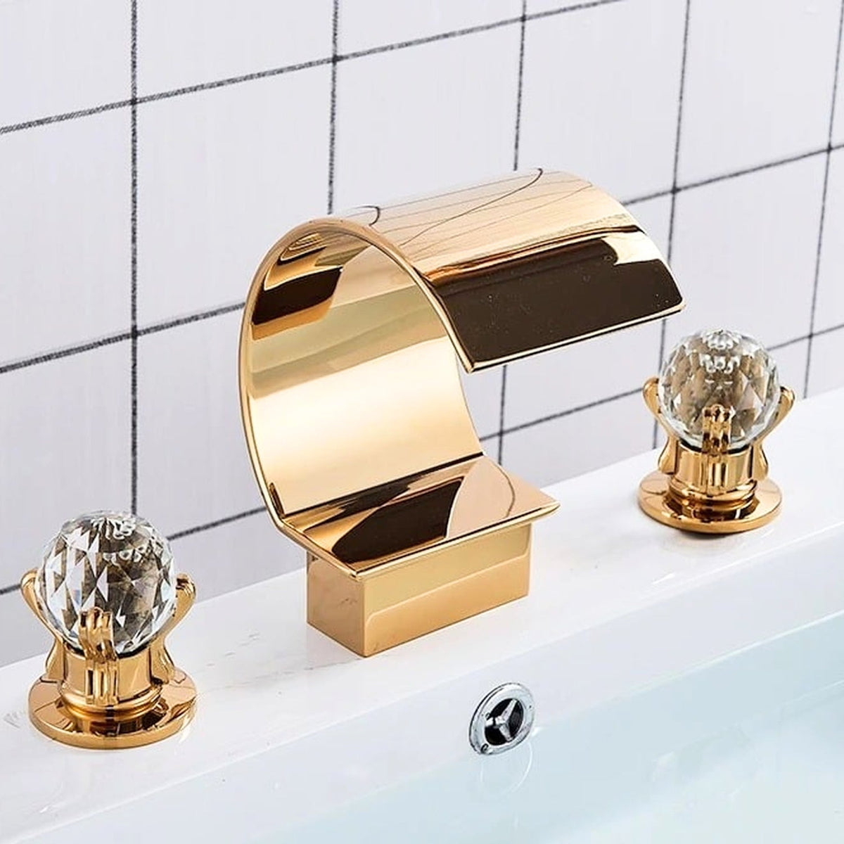 Crestfall Waterfall Bathroom Faucet spray head detail — Brushed Nickel finish — Casa Norex