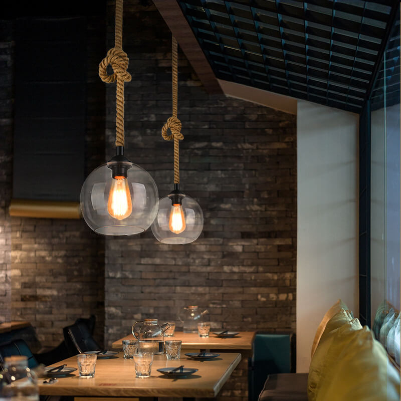 Close-up of braided rope cord and metal hardware on pendant light | Casa Norex