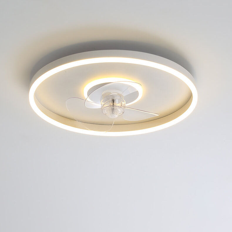 Contemporary Nordic Round Iron Silicone Aluminum Invisible LED Flush Mount Ceiling Fan Light For Living Room & Bedroom
