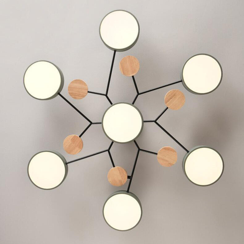 Top-down view of branch ceiling light layout — six LED discs around a central hub — Casa Norex