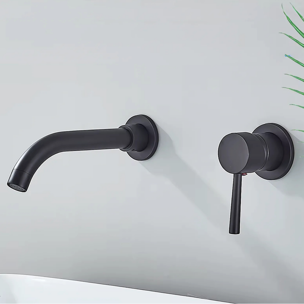 Wallcrest Wall-Mounted Bathroom Faucet in bathroom vanity setting — Solid Brass | Casa Norex