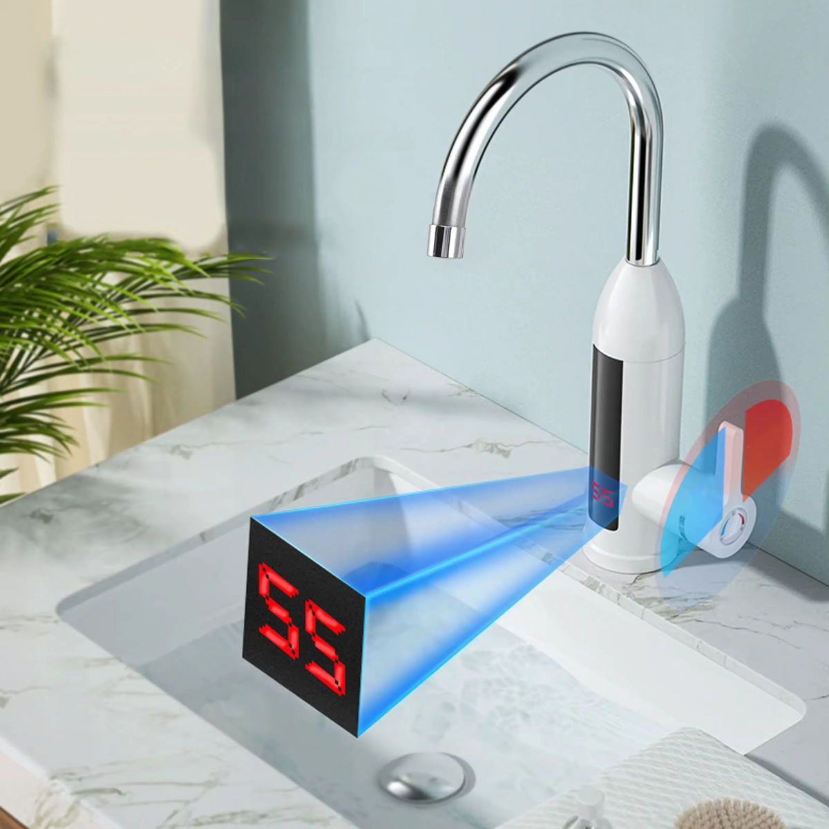 Close-up of high-temperature-resistant ABS and stainless steel spout and handle on Heatwell Bathroom Faucet | Casa Norex