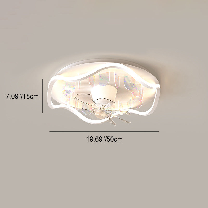 Contemporary Creative Iron Acrylic Round Piece LED Flush Mount Ceiling Fan Light For Living Room
