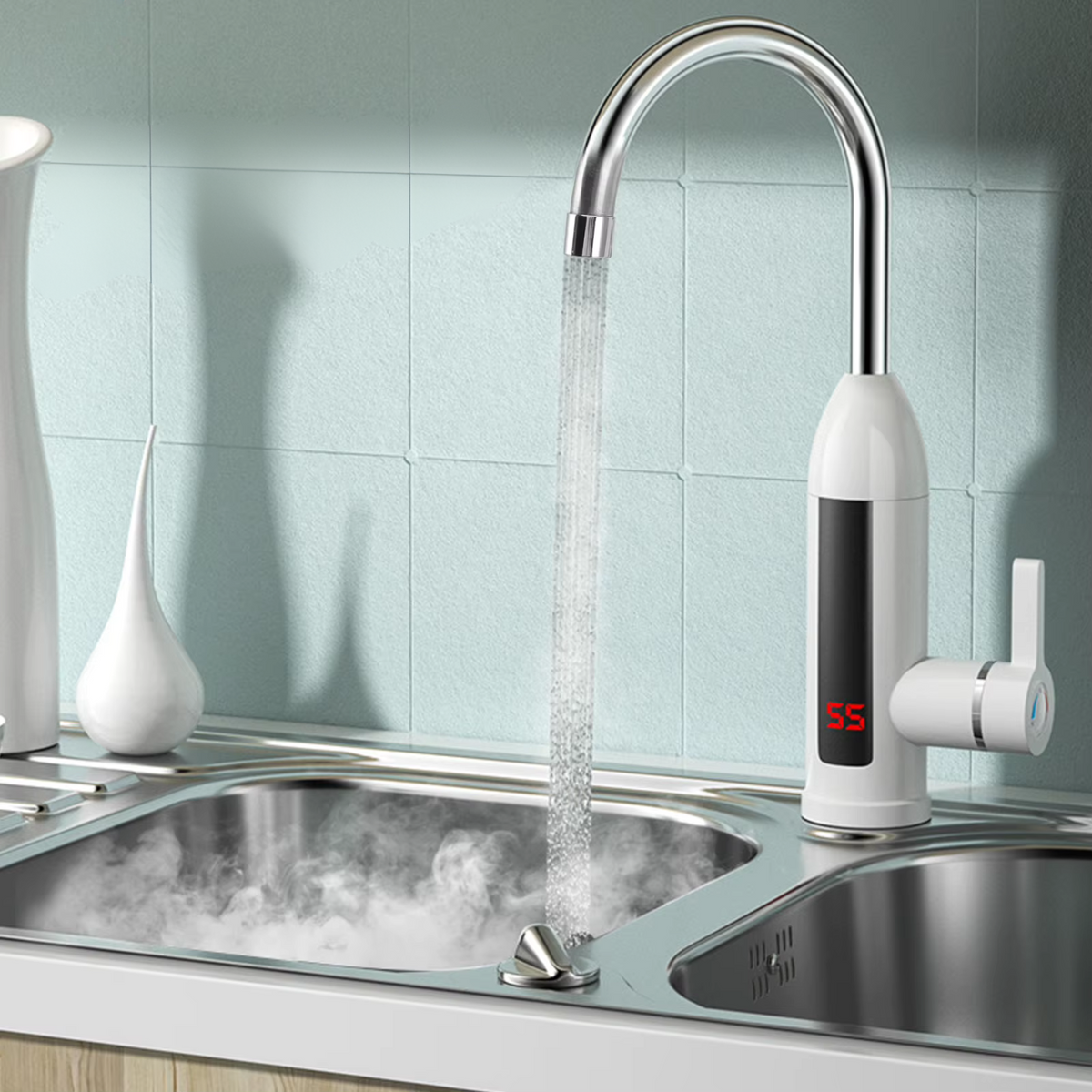 Heatwell Bathroom Faucet installed — Chrome finish angle view | Casa Norex