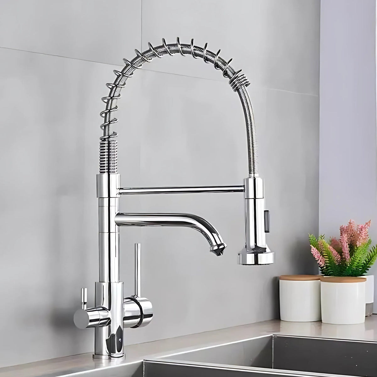 Glenmore 3-Way Filtered Pull-Down Kitchen Faucet — braided pull-down hose | Casa Norex