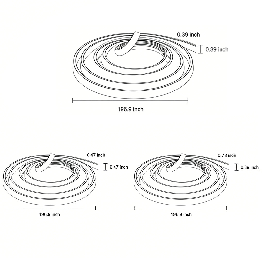 Dimensions diagram — Ribbon outdoor LED strip light, 196.9″ (16.4 ft) length — Casa Norex