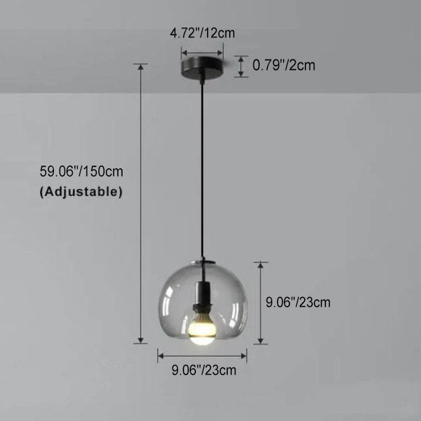 Smoke gray glass dome pendant light full view — hardwired ceiling fixture — Casa Norex