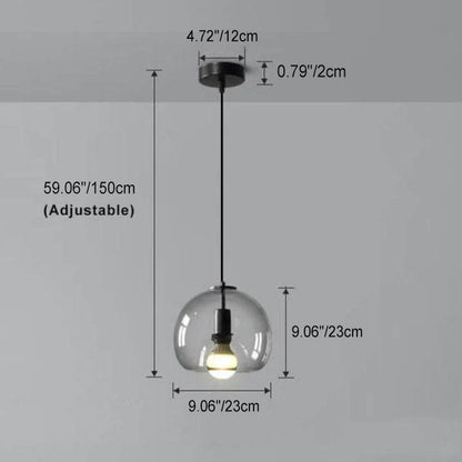 Smoke gray glass dome pendant light full view — hardwired ceiling fixture — Casa Norex