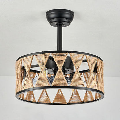 Industrial Round Twisted Rope Iron 4-Light Downrods Ceiling Fan Light