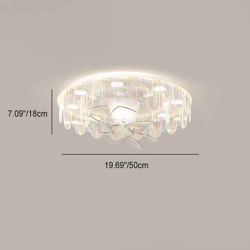 Contemporary Creative Iron Acrylic Round Piece LED Flush Mount Ceiling Fan Light For Living Room