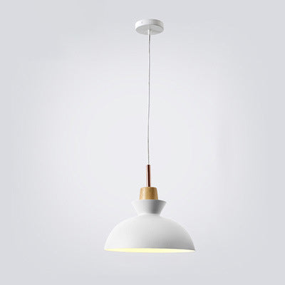 Pendant Light top-down view — oak wood cap on iron shade 2 | Casa Norex
