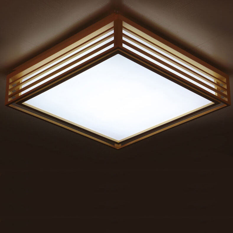 Flush Mount Ceiling Light installed angle view — acrylic diffuser in solid wood frame | Casa Norex