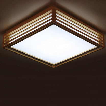Flush Mount Ceiling Light installed angle view — acrylic diffuser in solid wood frame | Casa Norex