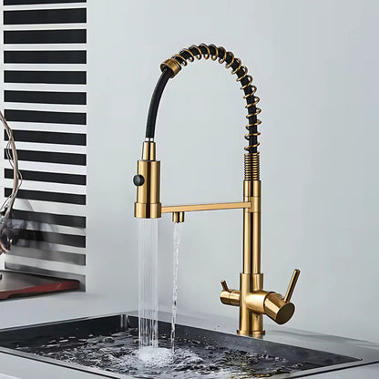 Ashgrove 3-Way Filtered Pull-Down Kitchen Faucet — solid brass body with ABS sprayer, close-up | Casa Norex