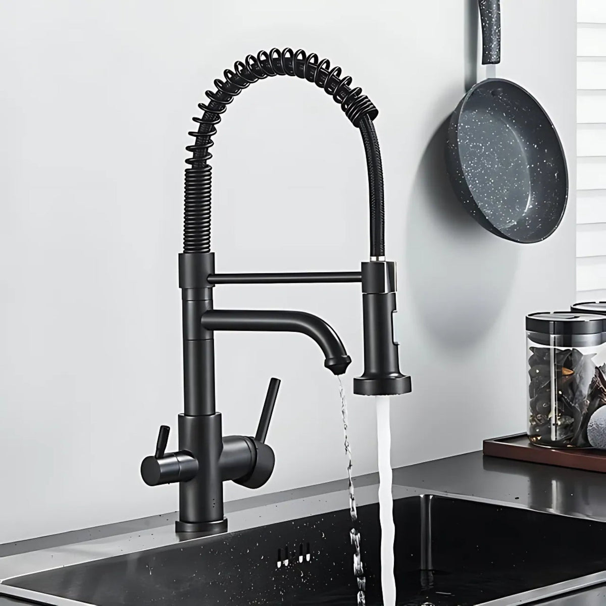 Glenmore 3-Way Filtered Pull-Down Kitchen Faucet — 360° swivel gooseneck spout | Casa Norex