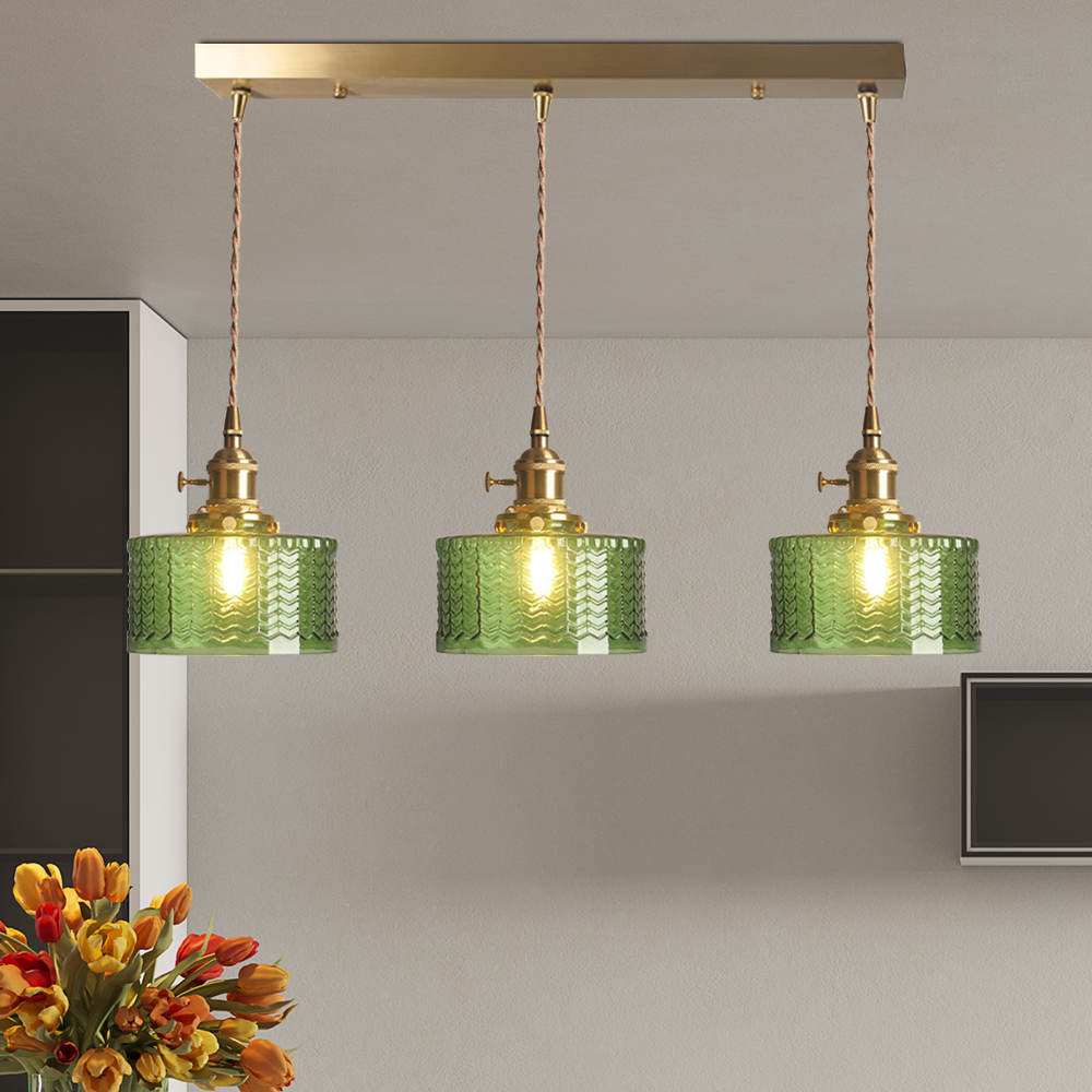 Vintage cylinder pendant light wave-style shade detail — Casa Norex