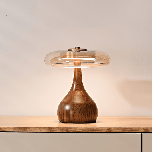 Sienna table lamp — amber glass and walnut wood base | Casa Norex