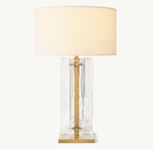Lattice cast glass table lamp — interlocking base with linen drum shade | Casa Norex