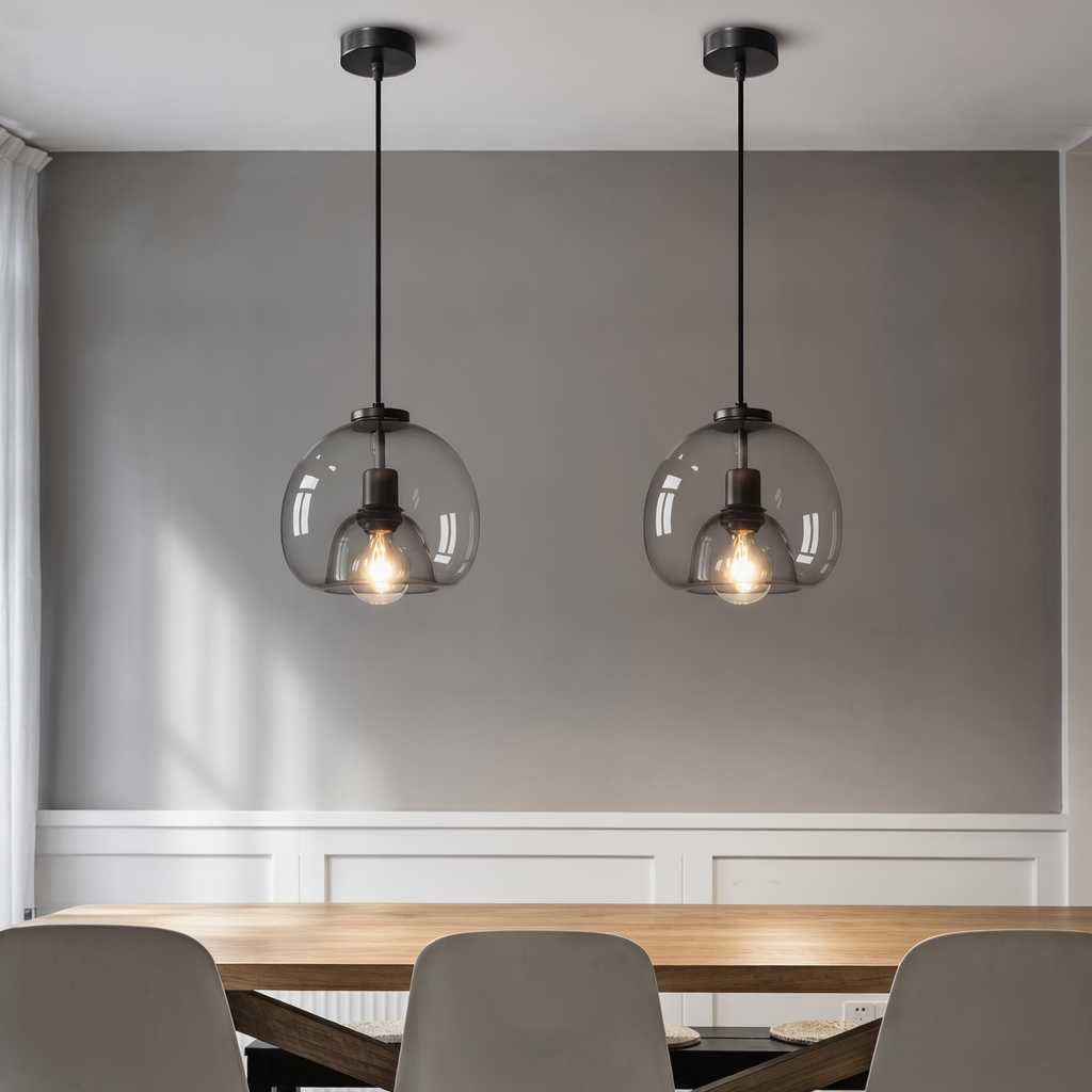 Smoke Gray Hand-Blown Glass Dome Pendant Light