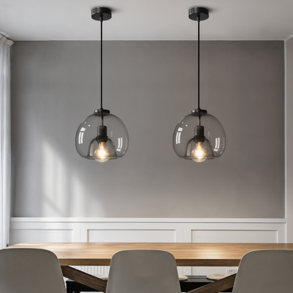 Smoke Gray Hand-Blown Glass Dome Pendant Light