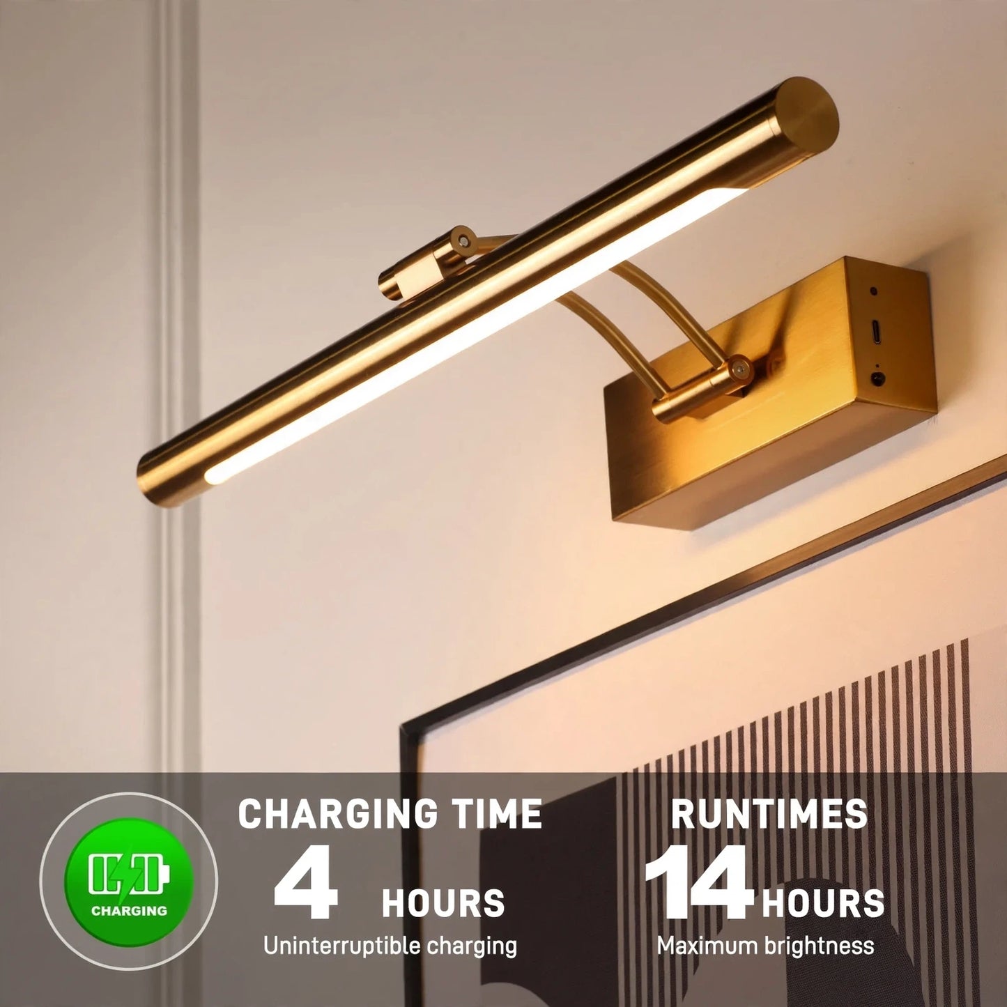 Rechargeable LED wall sconce — aluminum bar with 270° swivel head | Casa Norex