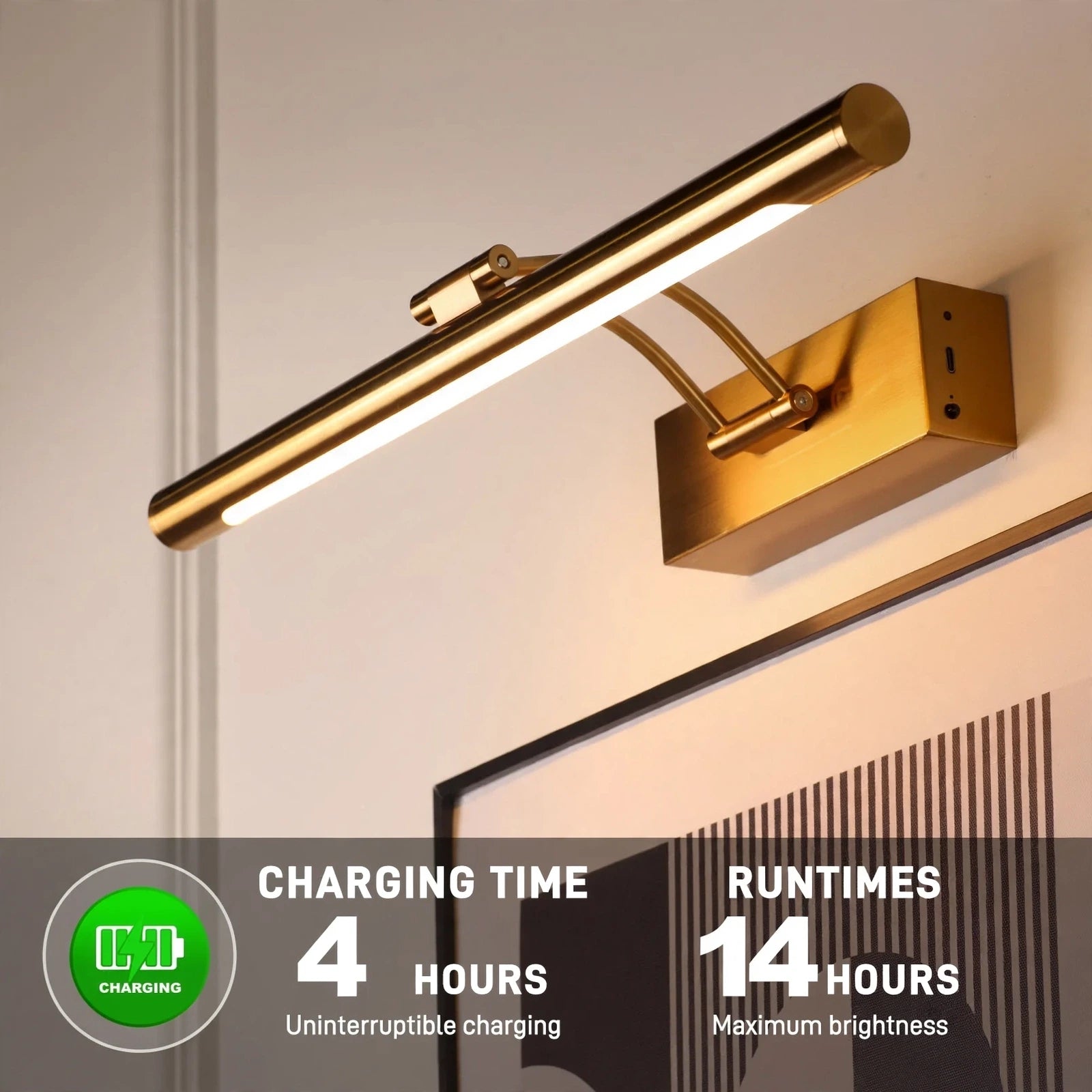 Rechargeable LED wall sconce — aluminum bar with 270° swivel head | Casa Norex