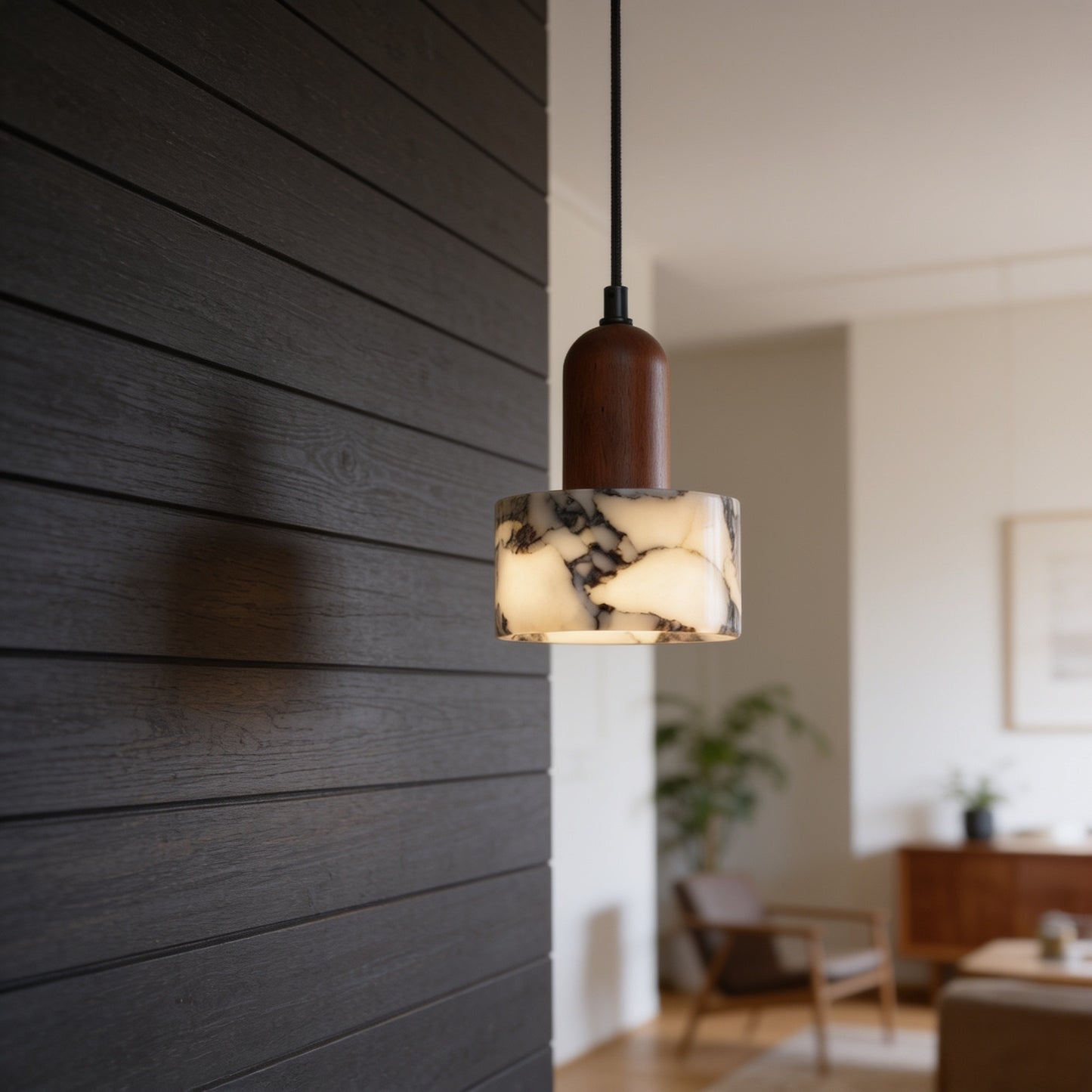 Round pendant light in interior setting — warm white LED glow | Casa Norex