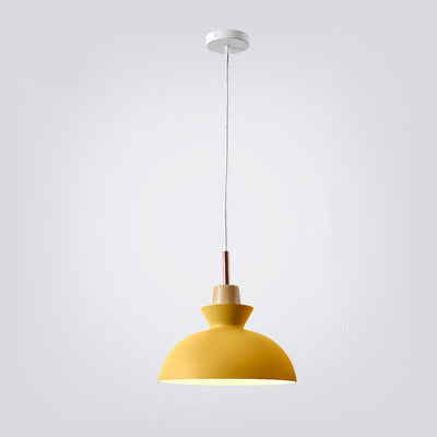 Nordic Oak Wood Iron Bell Cone Dome Pendant