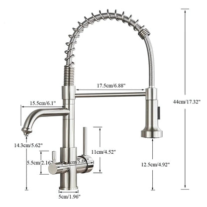Glenmore 3-Way Filtered Pull-Down Kitchen Faucet — 2 available finishes, angled view | Casa Norex