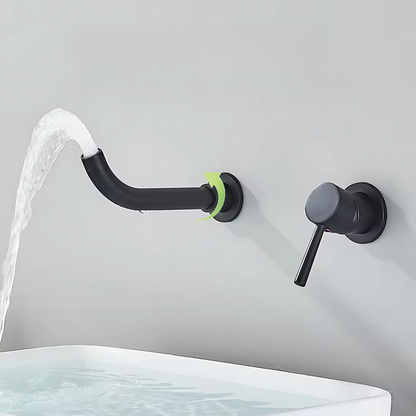 Wallcrest Wall-Mounted Bathroom Faucet install angle — Glossy Gold finish — Casa Norex