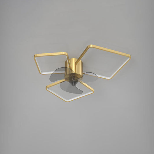 Modern Light Luxury Geometric Square Round Design LED Flush Mount Ceiling Fan Light
