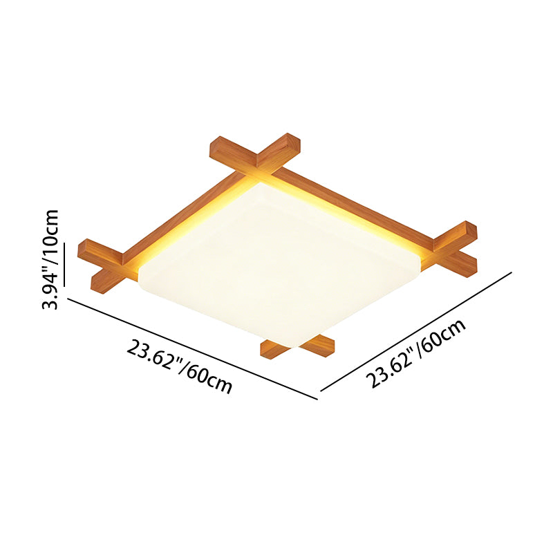 Flush Mount Ceiling Light scale reference view — square acrylic diffuser in wood frame | Casa Norex
