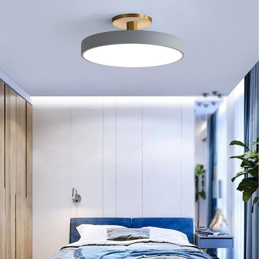Semi-flush mount LED ceiling light in bedroom setting — shadow-free illumination | Casa Norex