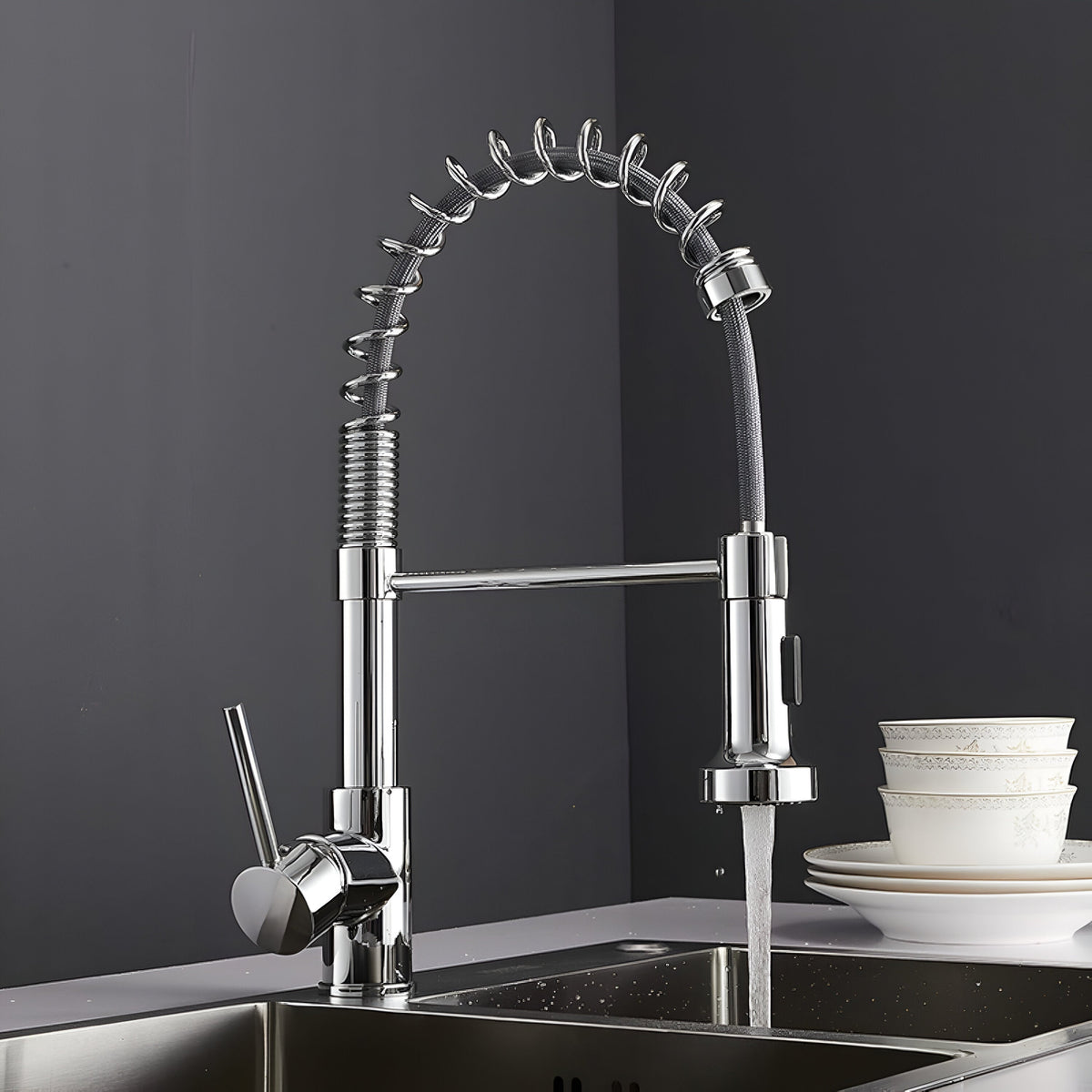 Halmstad - Single Hole Pre-Rinse Pull-Down Sprayer Spring Spout Kitchen Faucet