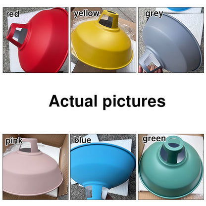Actual photos of barn shade pendant light shades in red, yellow, gray, pink, blue and green | Casa Norex