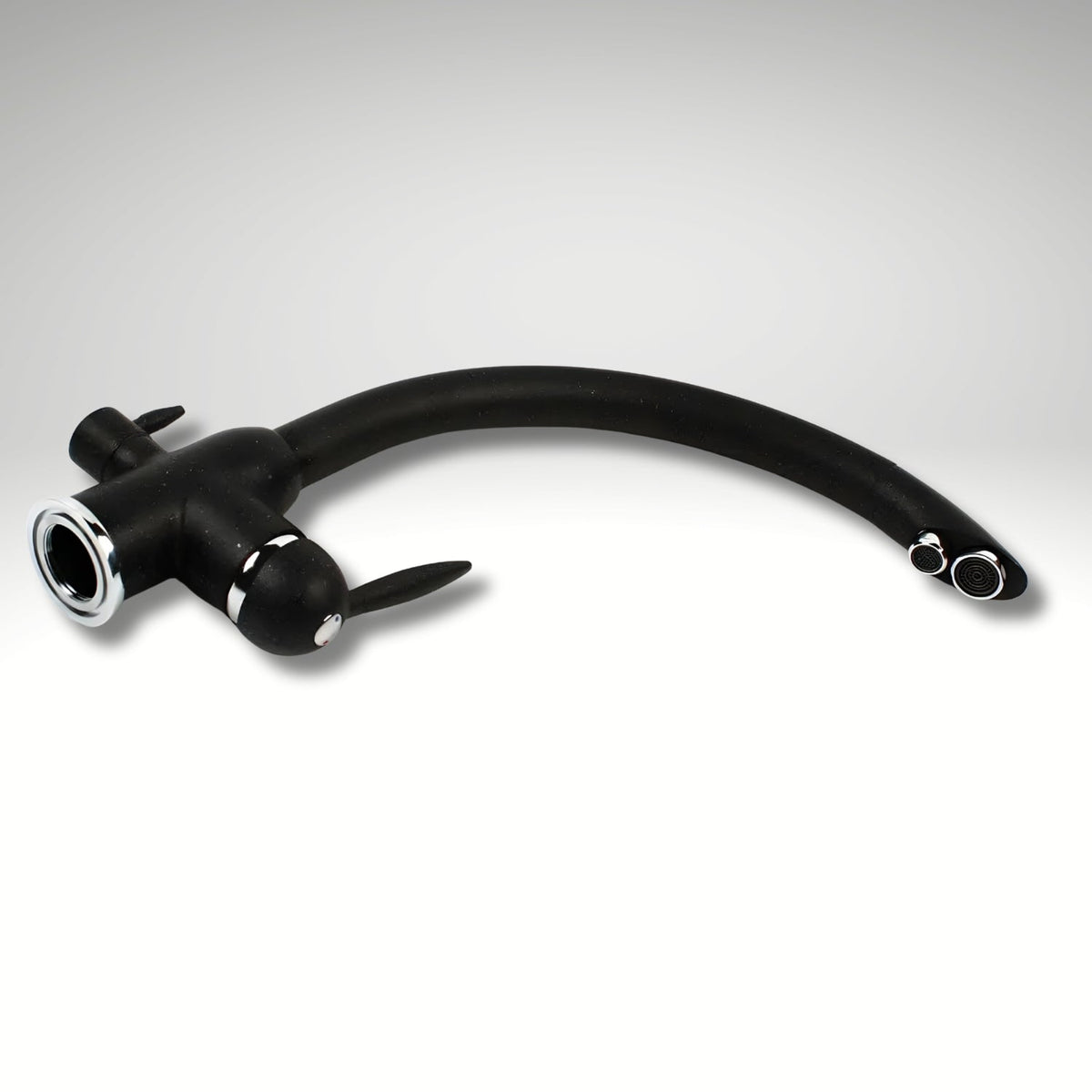 Stonewell 3-Way Kitchen Faucet — granite-flecked matte black finish, angled view | Casa Norex