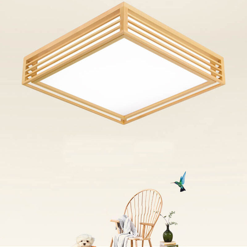 Flush Mount Ceiling Light detail view — acrylic diffuser in solid wood frame | Casa Norex