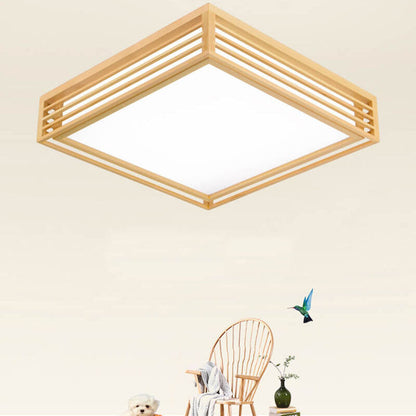 Flush Mount Ceiling Light detail view — acrylic diffuser in solid wood frame | Casa Norex