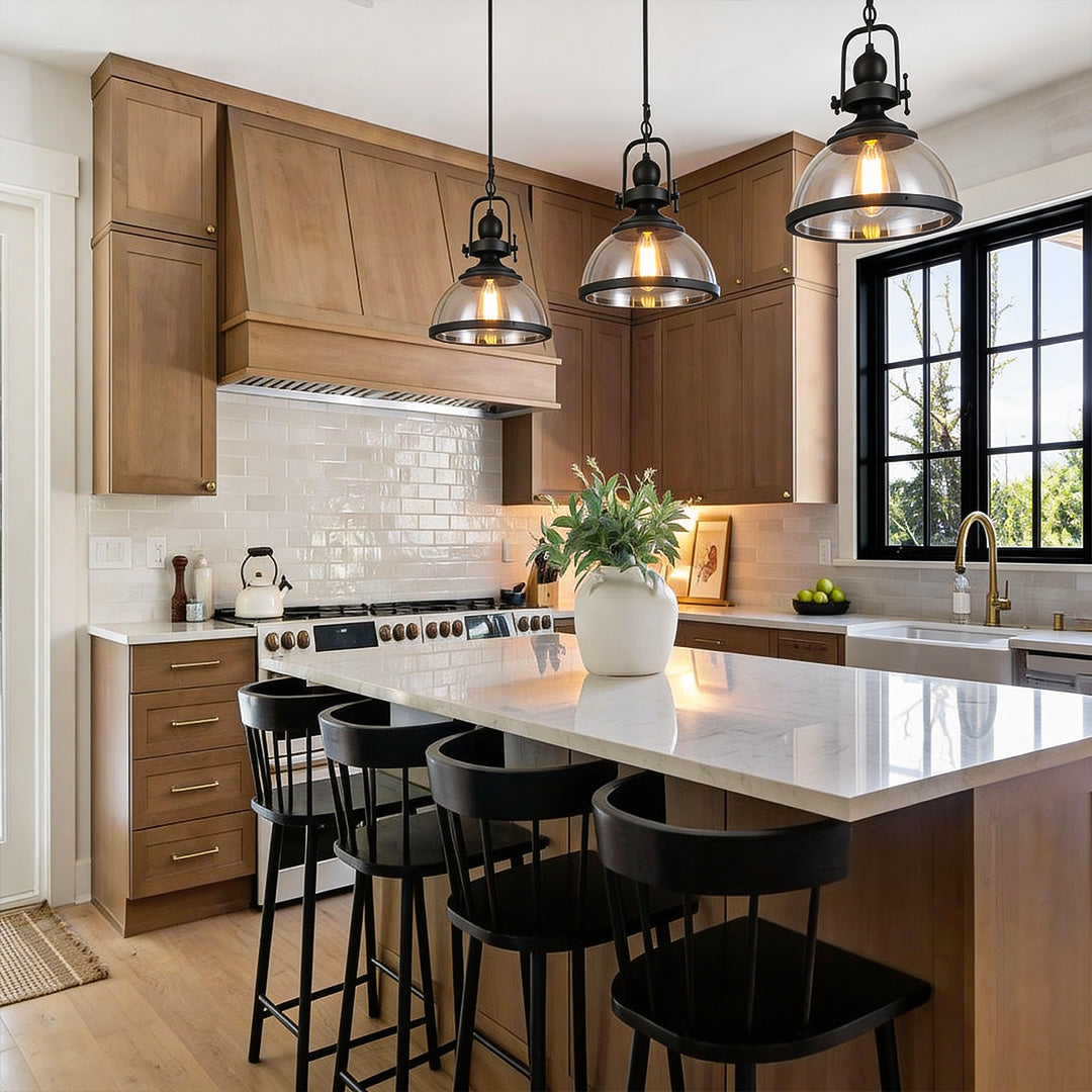Clear glass industrial pendant light clear glass pendant light iron frame white background | Casa Norex