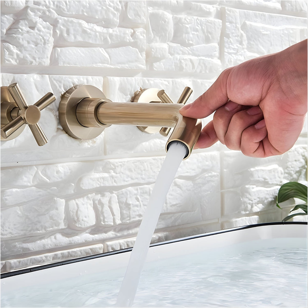 Rotare Wall-Mounted Bathroom Faucet lifestyle angle — Black finish — Casa Norex