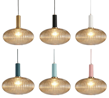 Walden vintage striped glass pendant light amber textured | Casa Norex