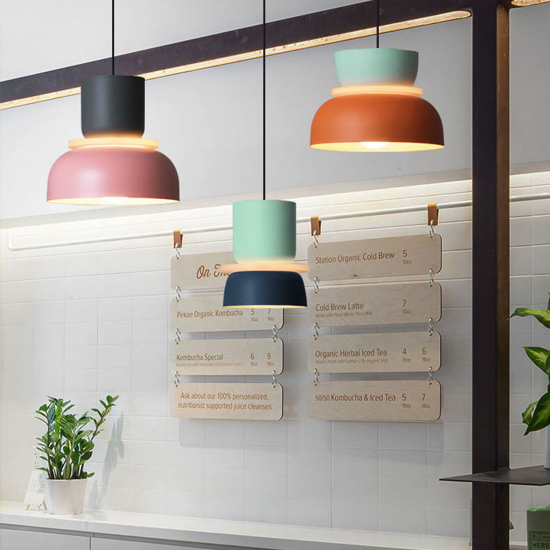 Macaron pendant light in cyan and yellow colorway — Casa Norex