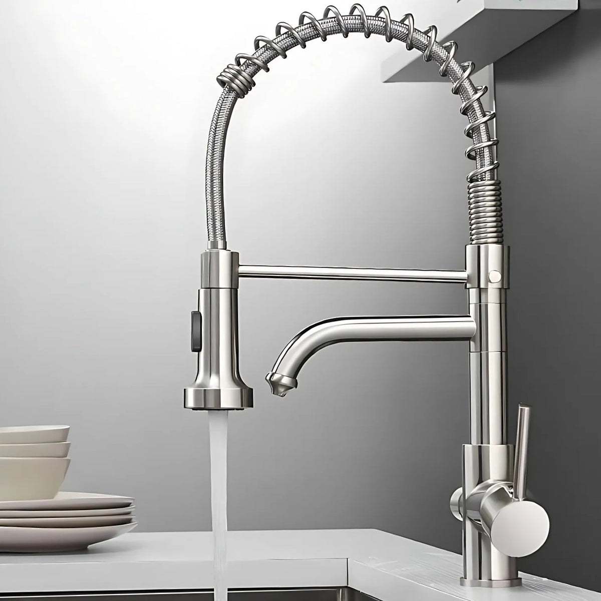 Glenmore 3-Way Filtered Pull-Down Kitchen Faucet — solid brass body, angled view | Casa Norex