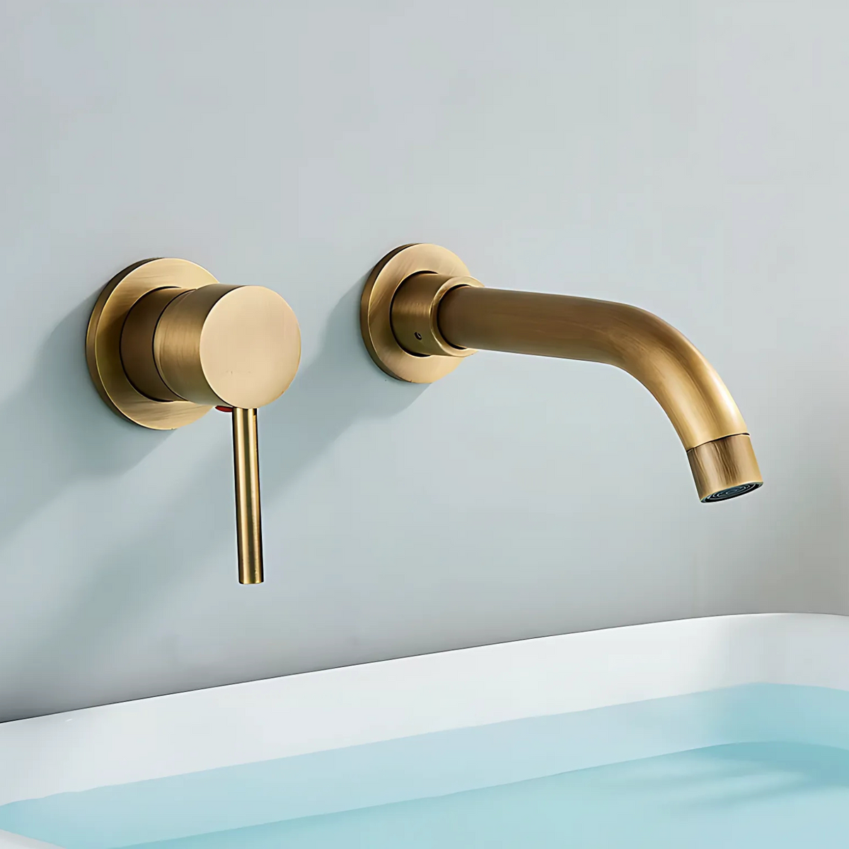 Wallcrest Wall-Mounted Bathroom Faucet spout close-up — Chrome finish — Casa Norex