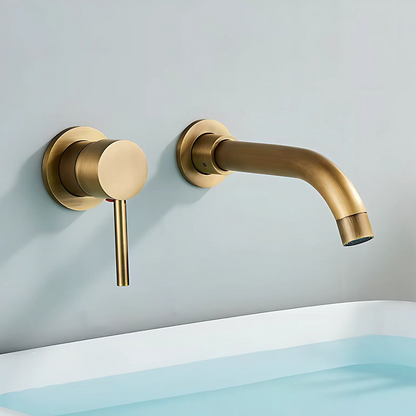 Wallcrest Wall-Mounted Bathroom Faucet spout close-up — Chrome finish — Casa Norex
