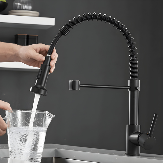 Ironclad Pull-Down Kitchen Faucet lifestyle angle — Brushed Nickel finish — Casa Norex