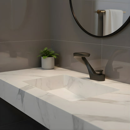 Belmara Bathroom Faucet installed — Black finish angle view | Casa Norex